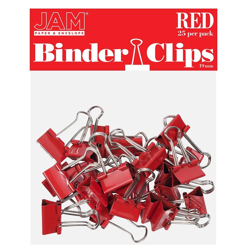 JAM Paper مشابك binder ملونة من JAM PAPER - صغيرة - 3/4 بوصة (19 مم) - مشابك binder حمراء - 25/عبوة - Image 1